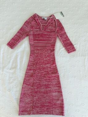 Ganni Two-Tone Pink Knit Midi Dress